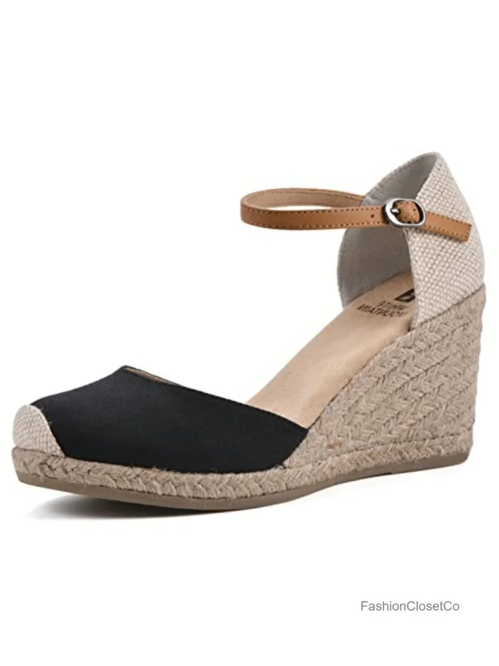 Espadrille Wedge Sandal with Cushioned Insole and Adjustable Ankle Buckle